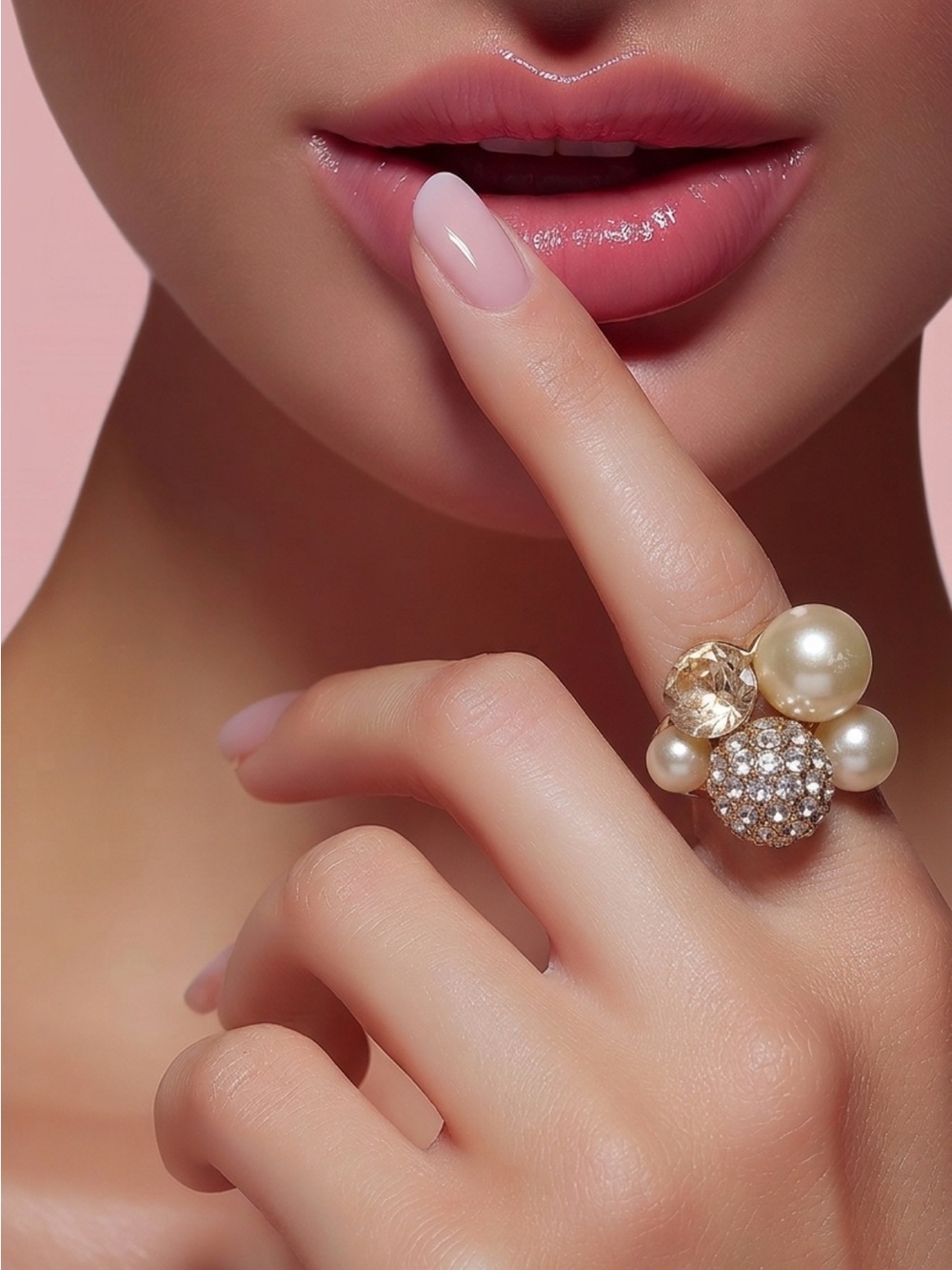 J. Crew Gold Pearl and Crystal Cluster Statement Ring